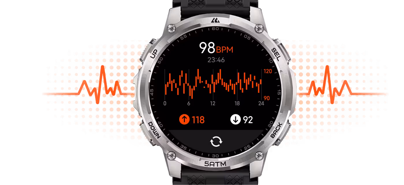 KOSPET TANK T4C displaying continuous heart rate monitoring data