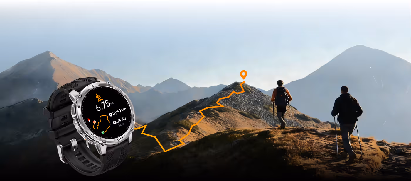 Smartwatch displaying high-accuracy GPS positioning for outdoor navigation