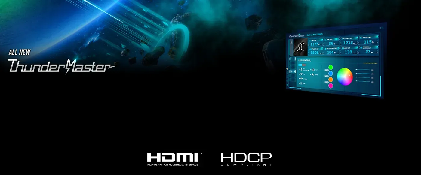 Palit ThunderMaster software interface for monitoring and customizing GPU performance