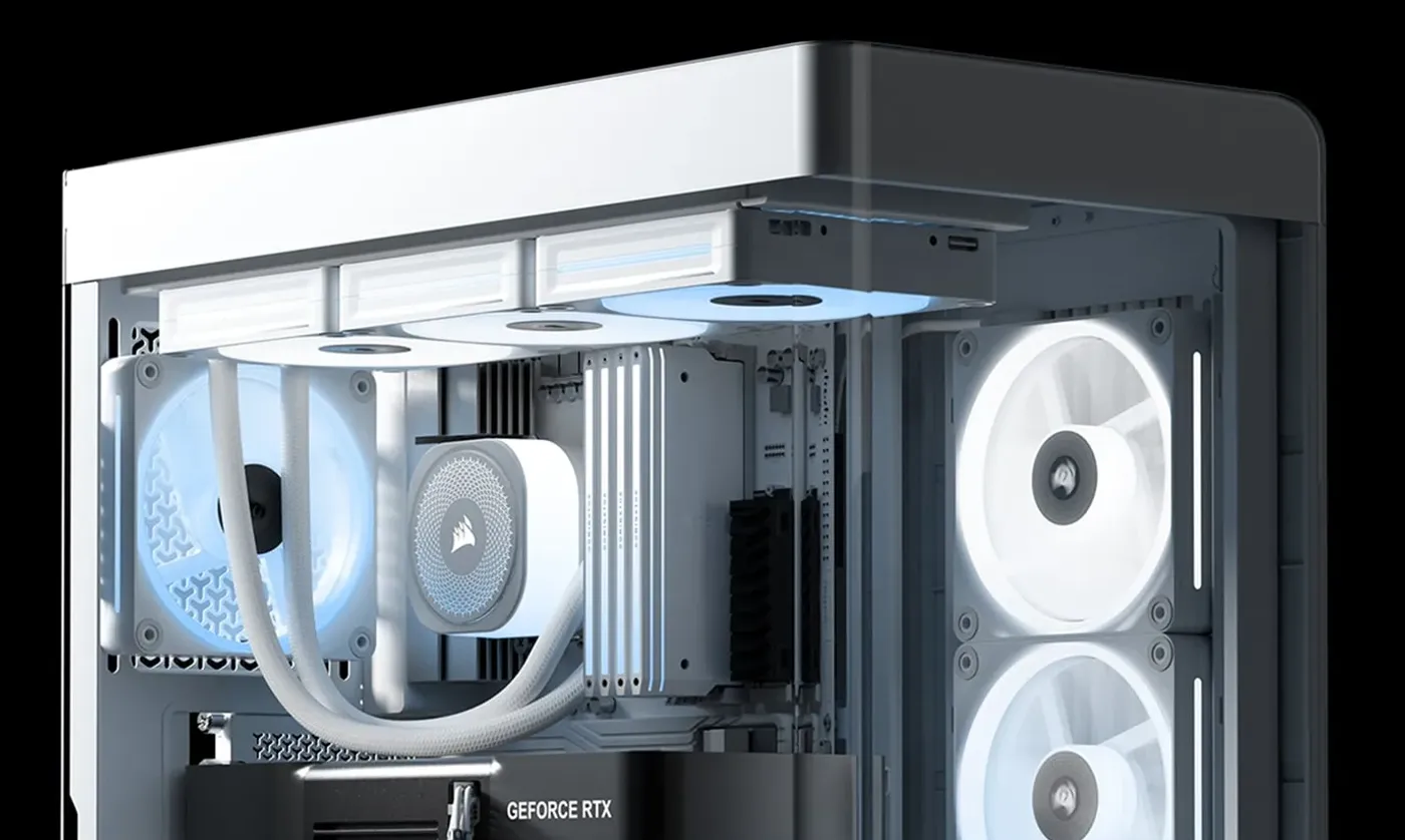 Curved tempered glass panel showcasing interior PC components