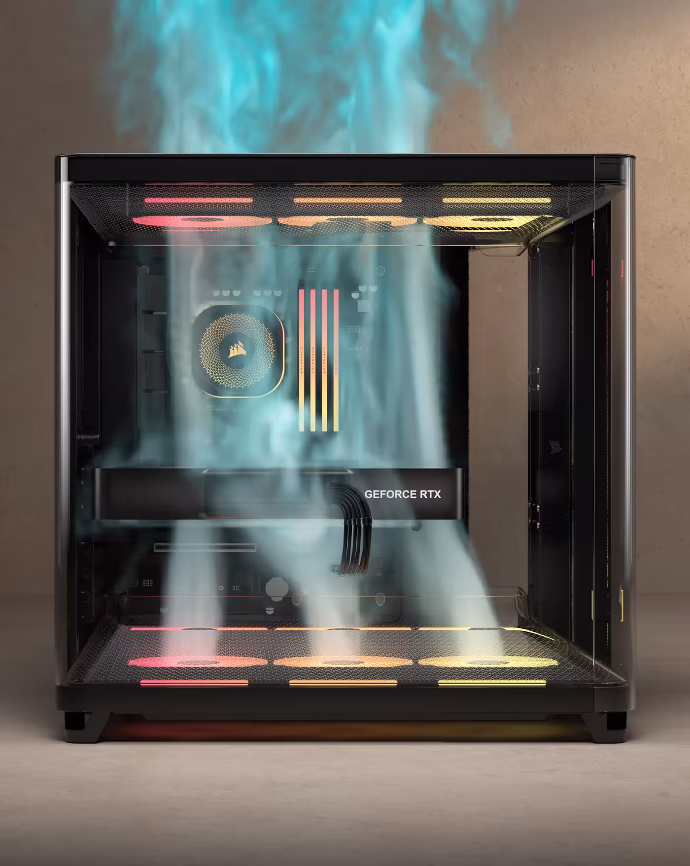 Spacious GPU chamber with dual airflow ducts for maximum graphics card cooling