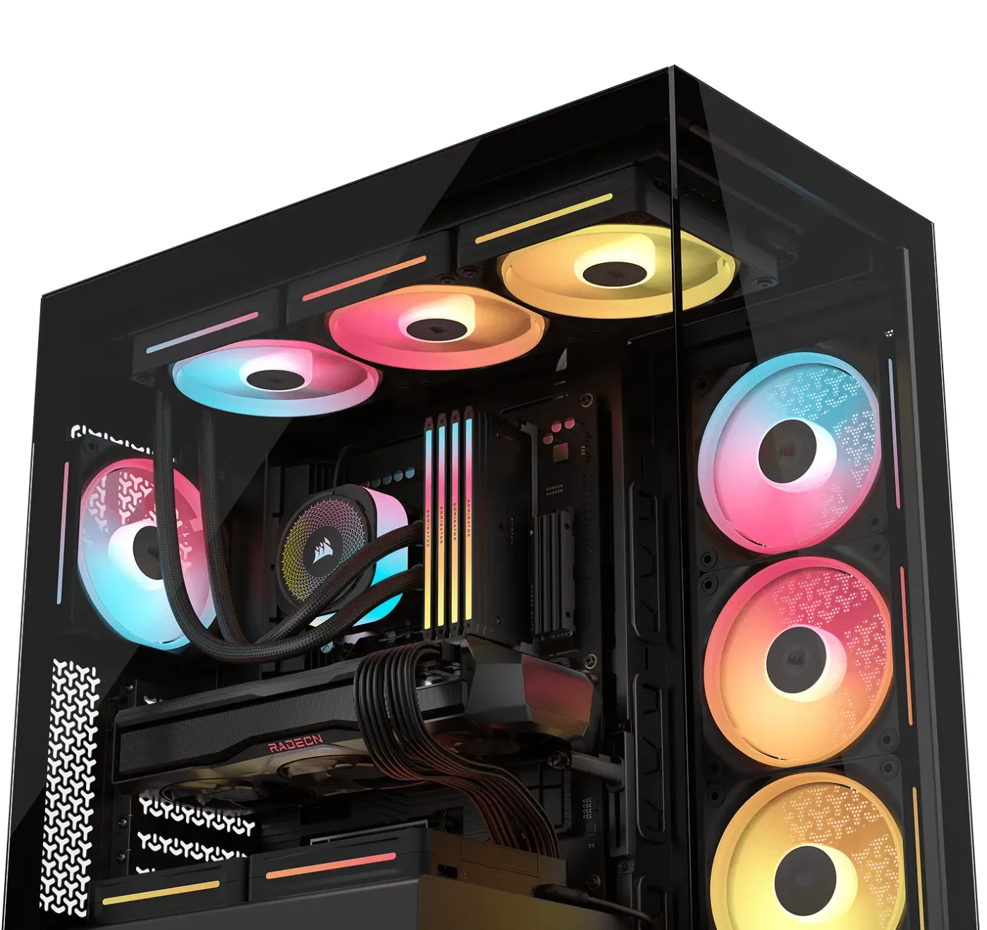 PC case showing multiple fan and radiator mounting positions