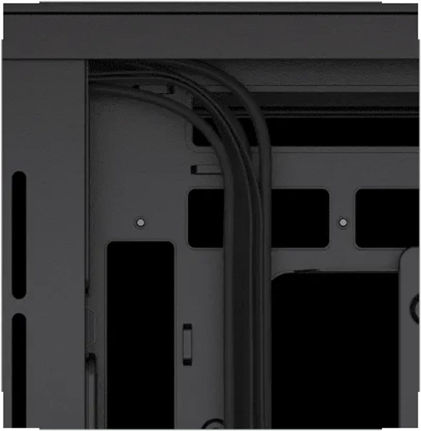 Cable management system with DoubleShot grommets and spacious routing channels