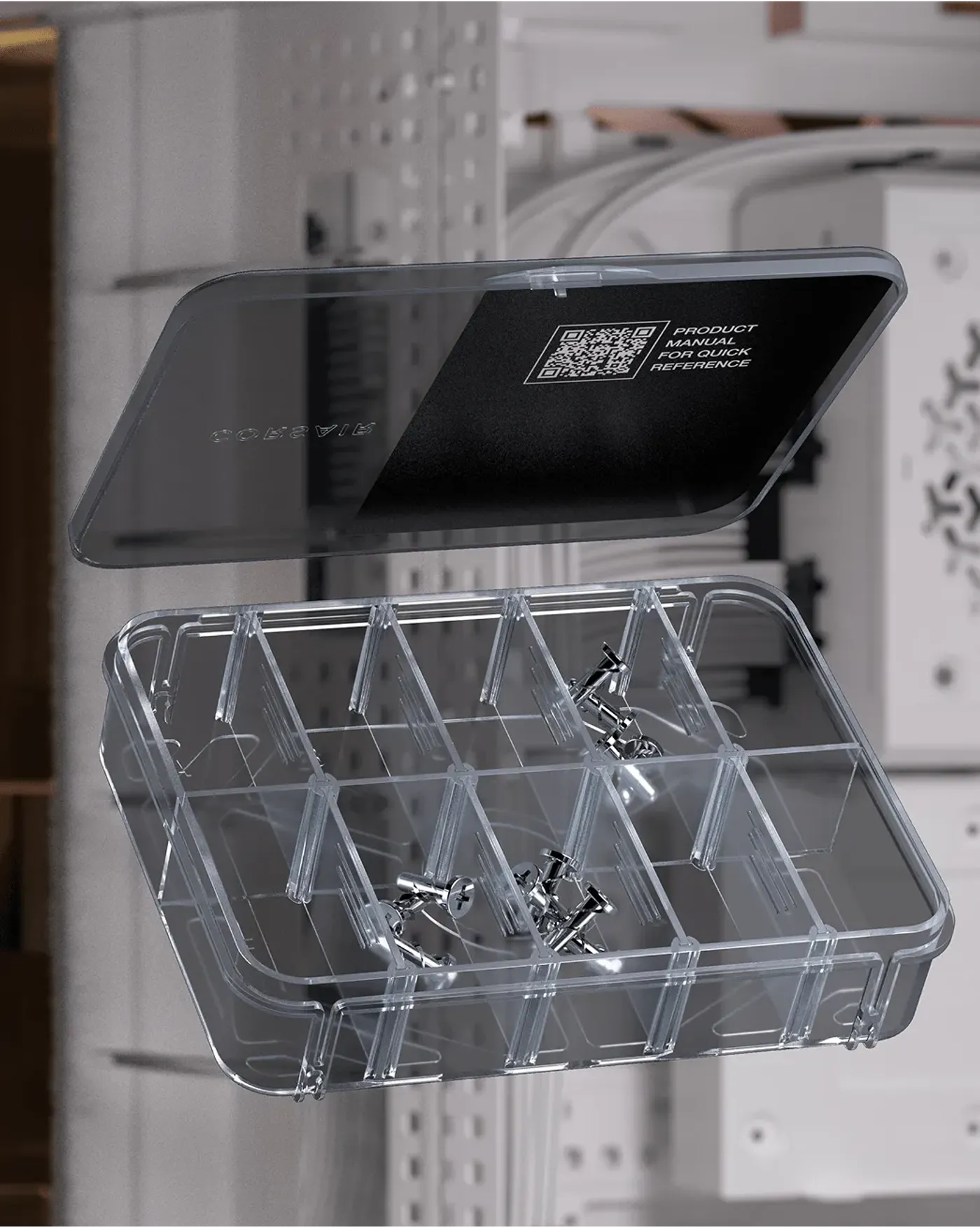 QuikTurn screws, storage box, and microfiber cloth accessories