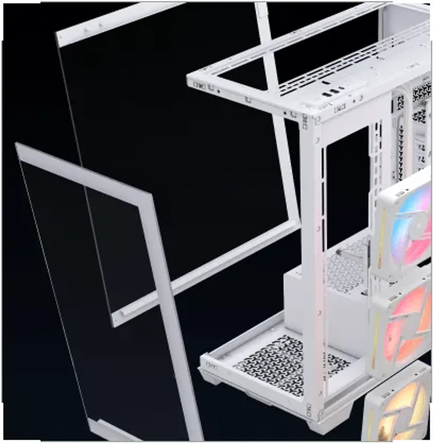 3500X case highlighting tool-free removable tempered glass panels
