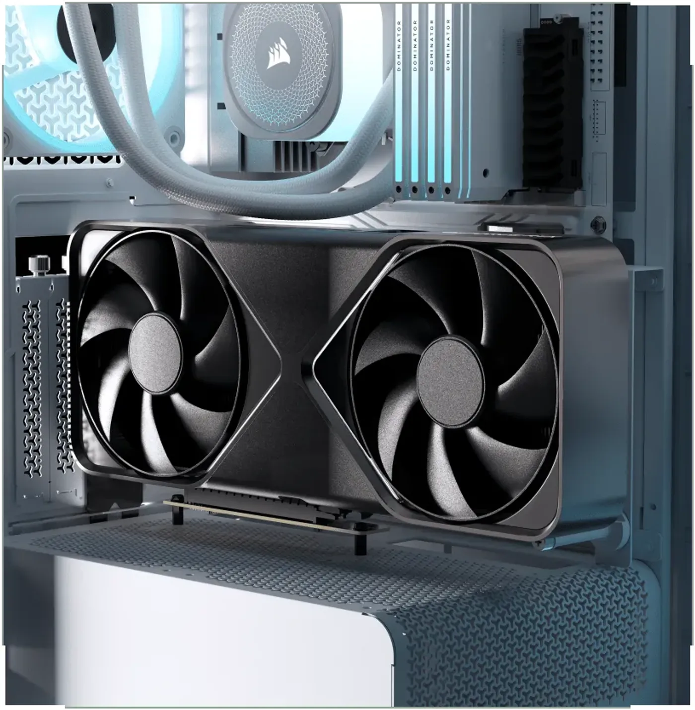 Vertical GPU mounting system for graphics card showcase