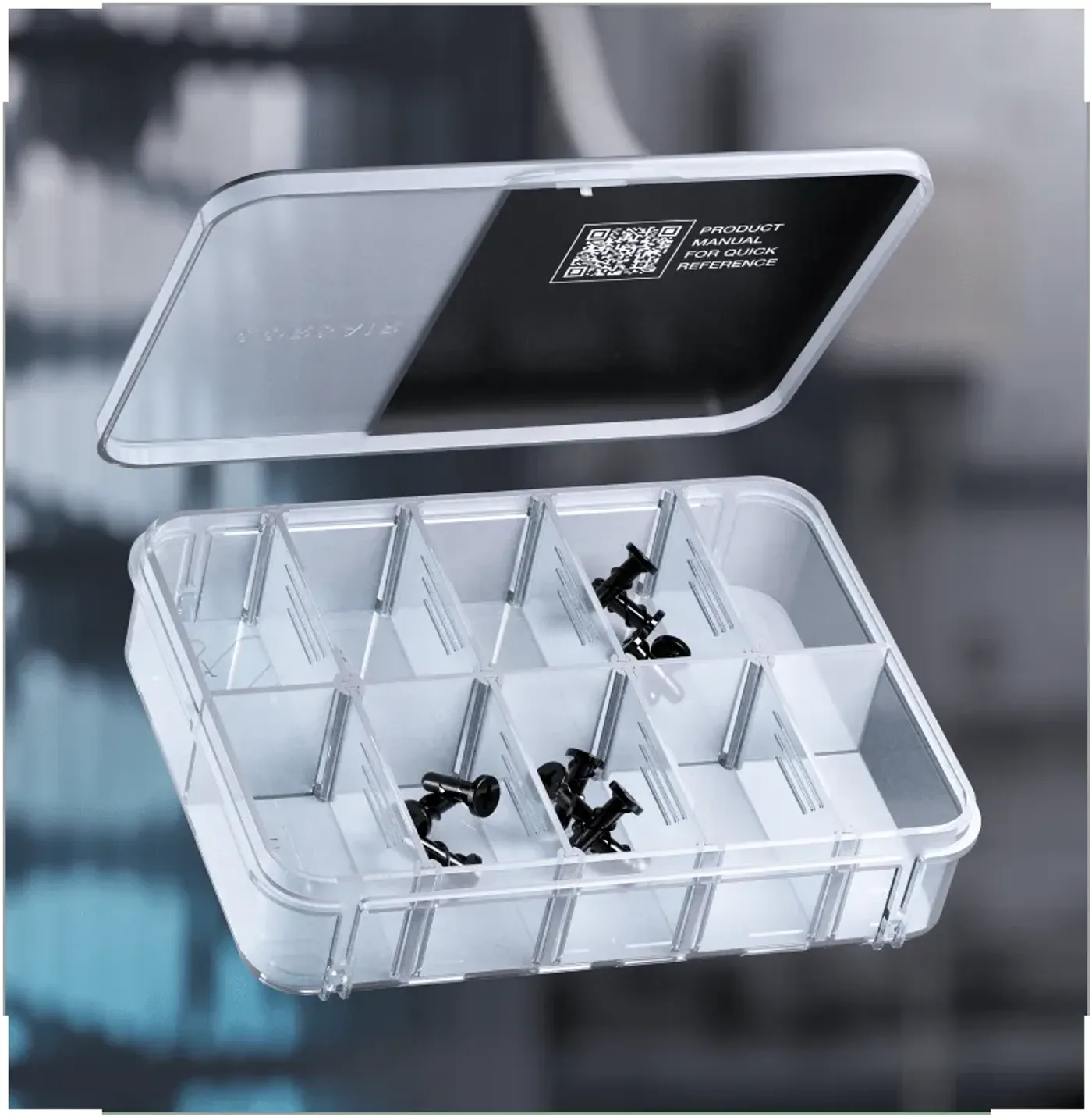 Reusable screw storage box with organized compartments