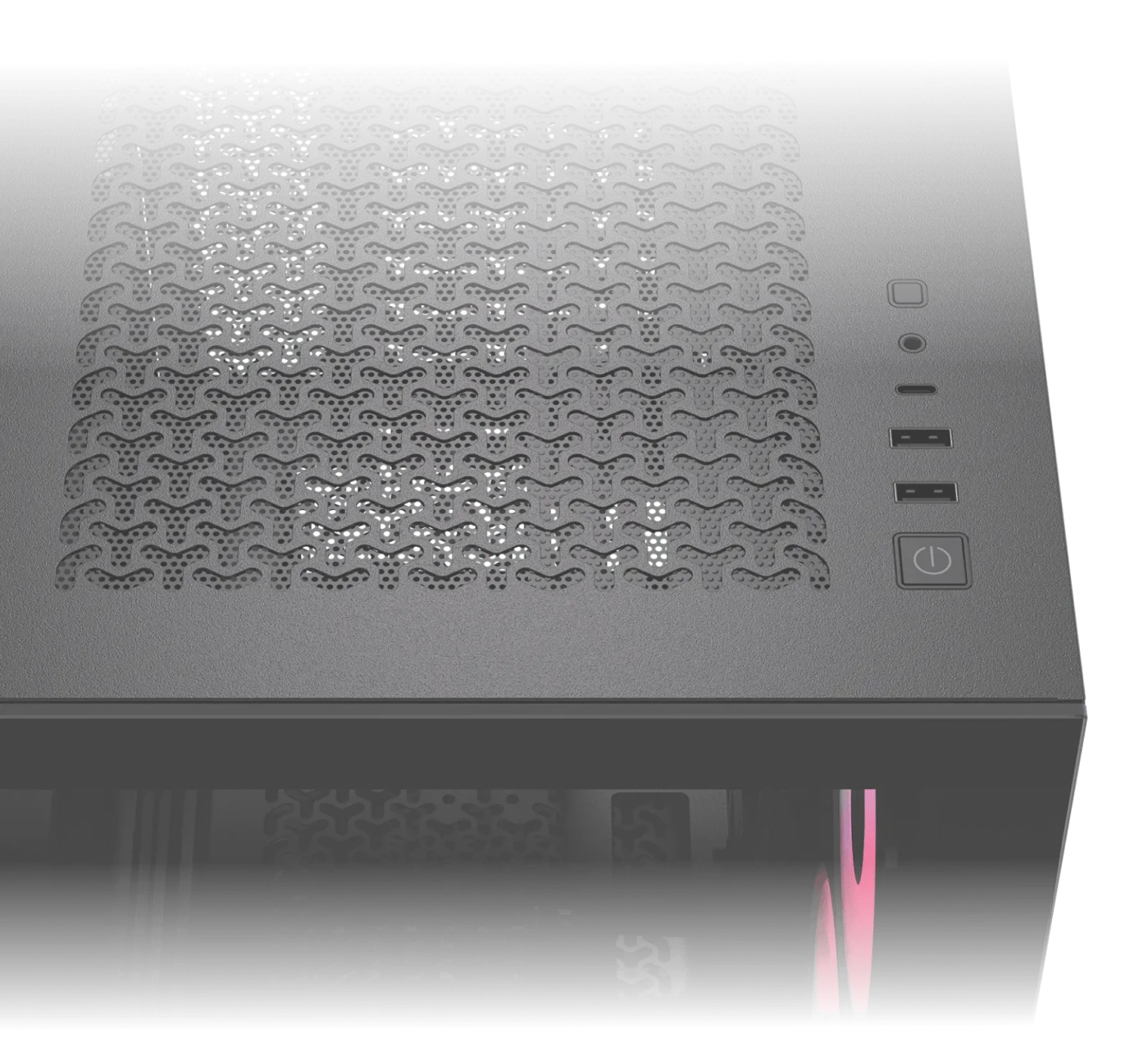 Front panel I/O showing USB Type-C, USB Type-A, and audio jack connections