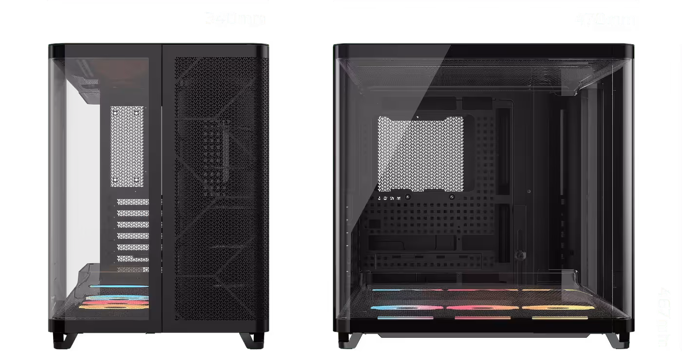 Interior layout showing extensive fan and radiator mounting positions for optimal cooling