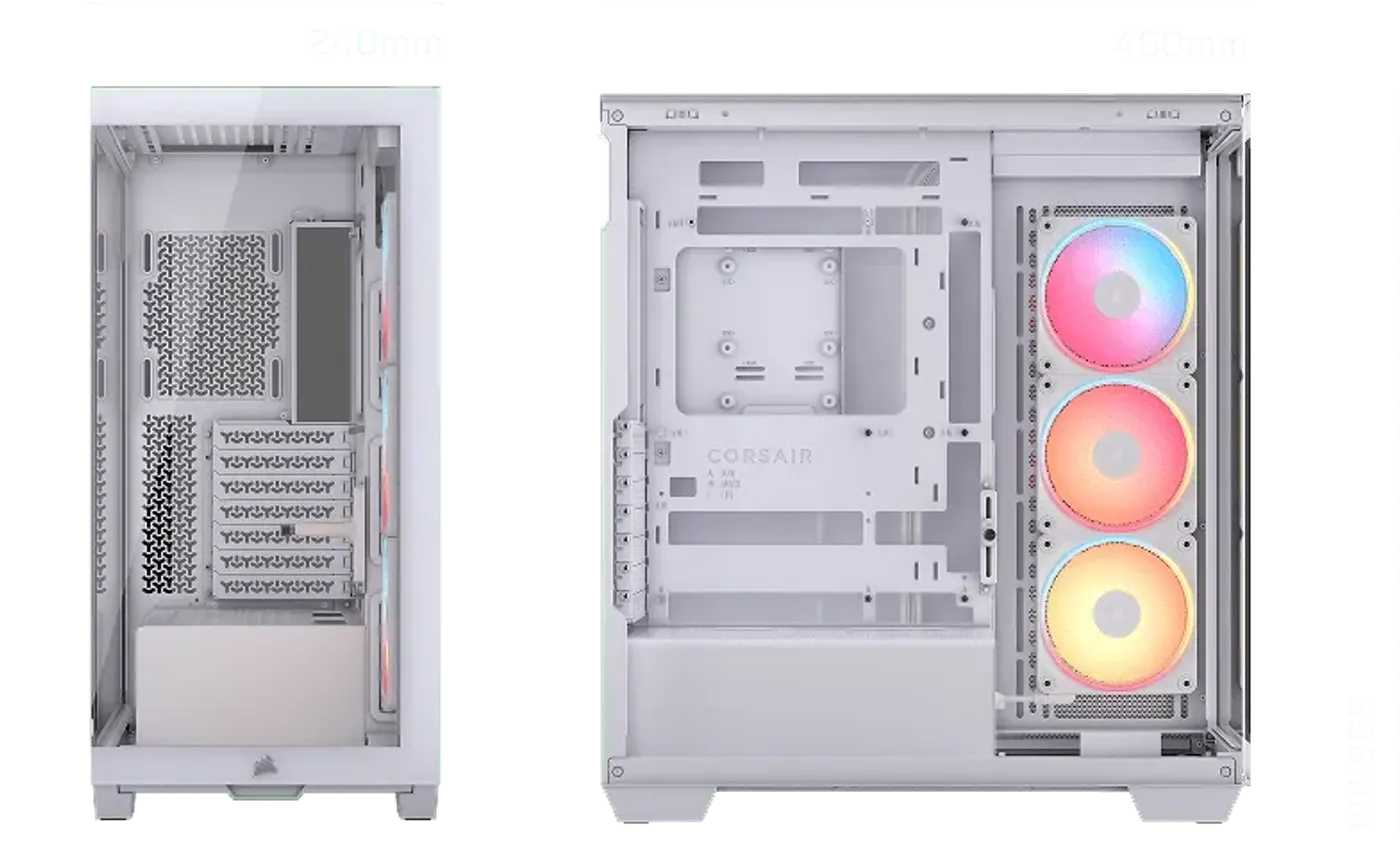 3500X case dimensions diagram showing cooling configuration flexibility