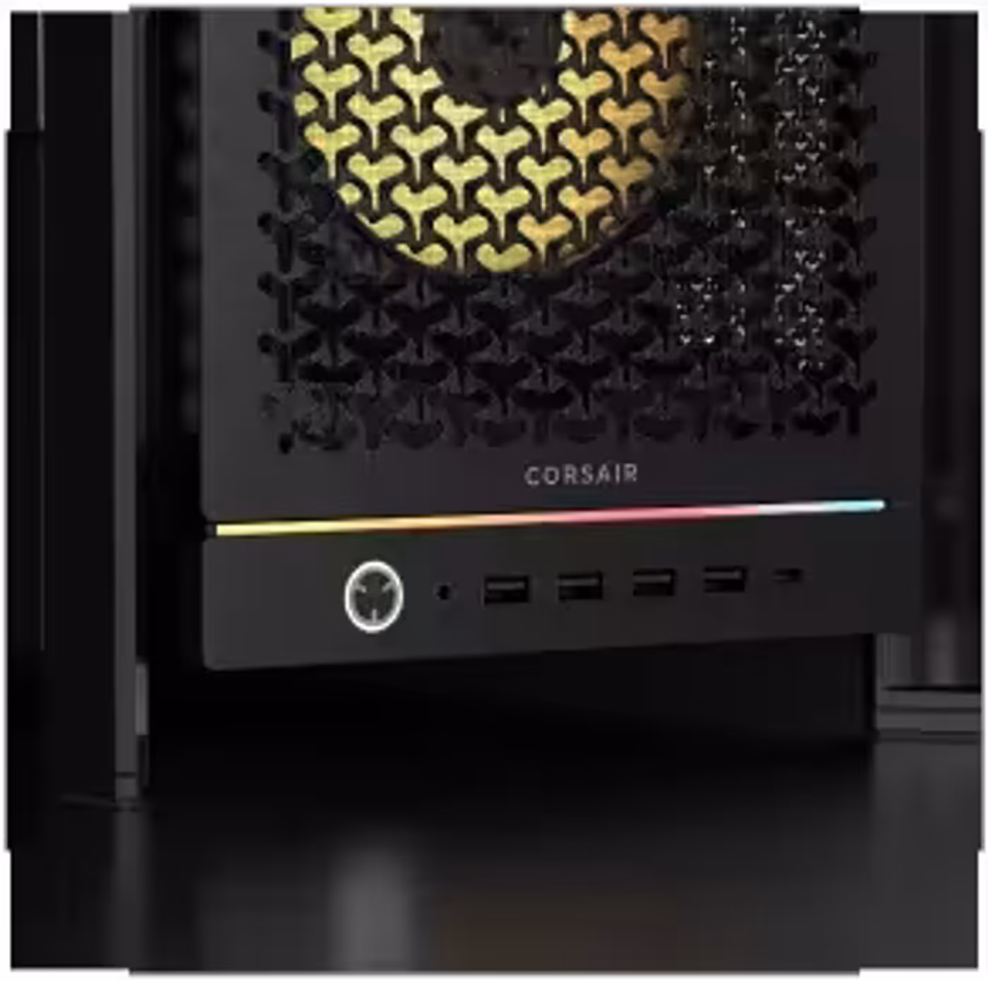 ARGB light strip illuminating front I/O panel area with customizable colors