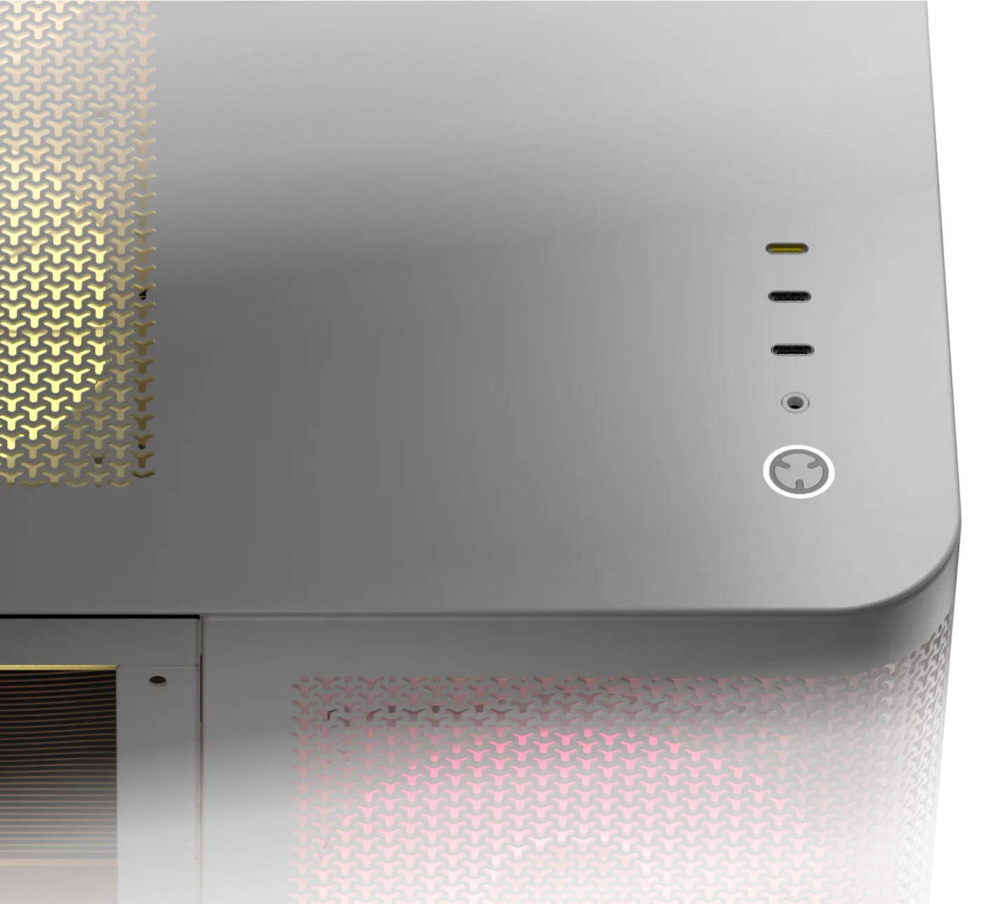 Modern front panel I/O featuring USB Type-C ports and audio connections