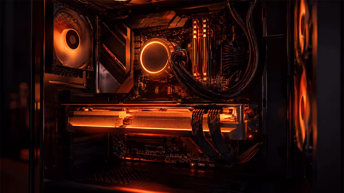 Gaming PC interior showing heat buildup on GPU and CPU