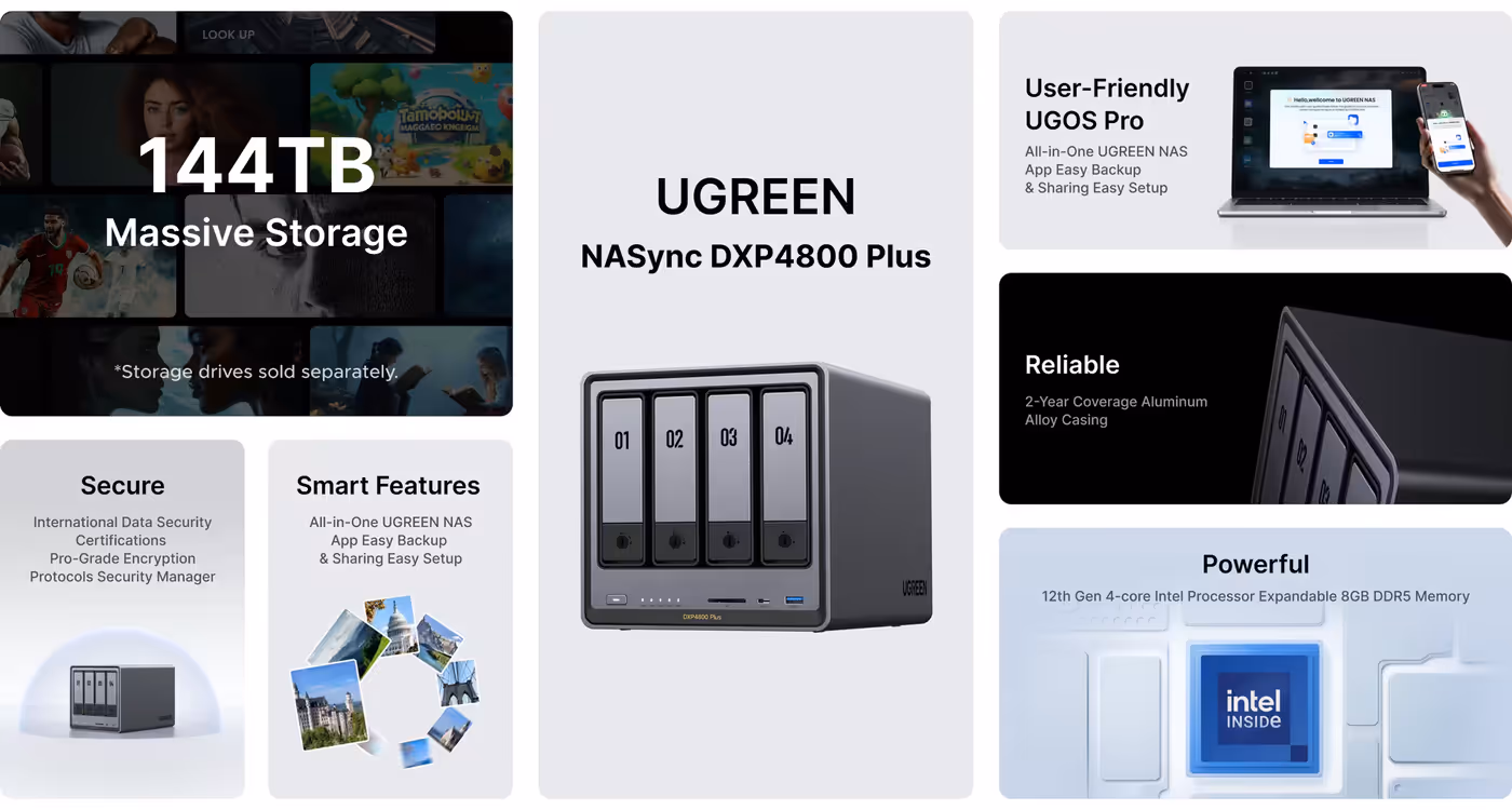 UGREEN NASync DXP4800 Plus four-bay NAS with its front drive bays visible