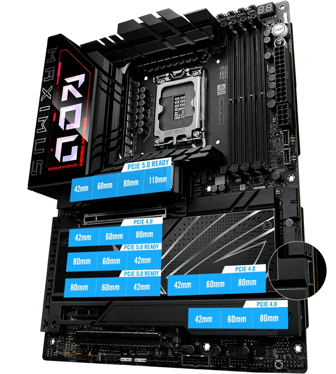 PCIe 5.0 & PCIe 4.0 slots layout on ROG Maximus Z890 Extreme