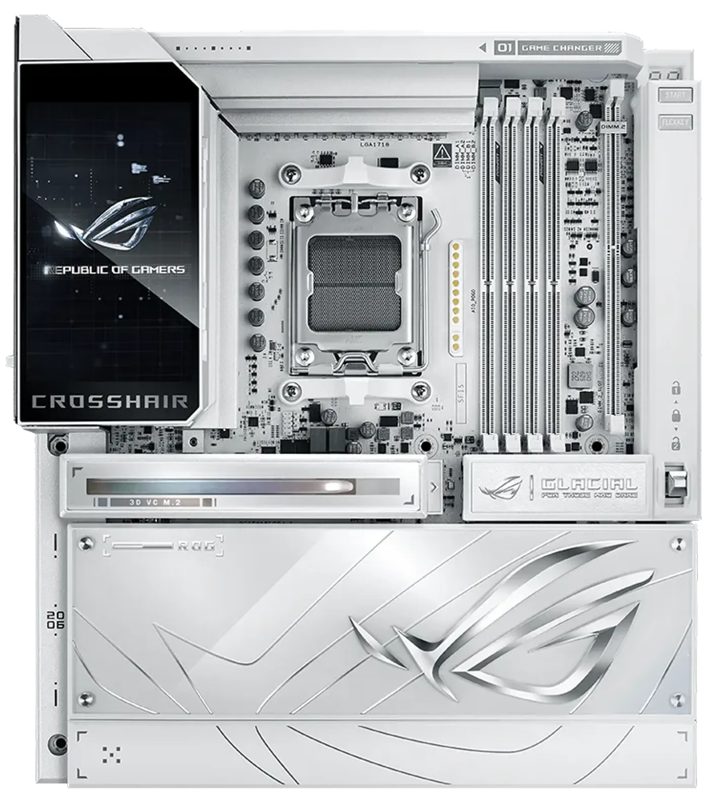ROG Crosshair X870E Glacial product photo and feature overview