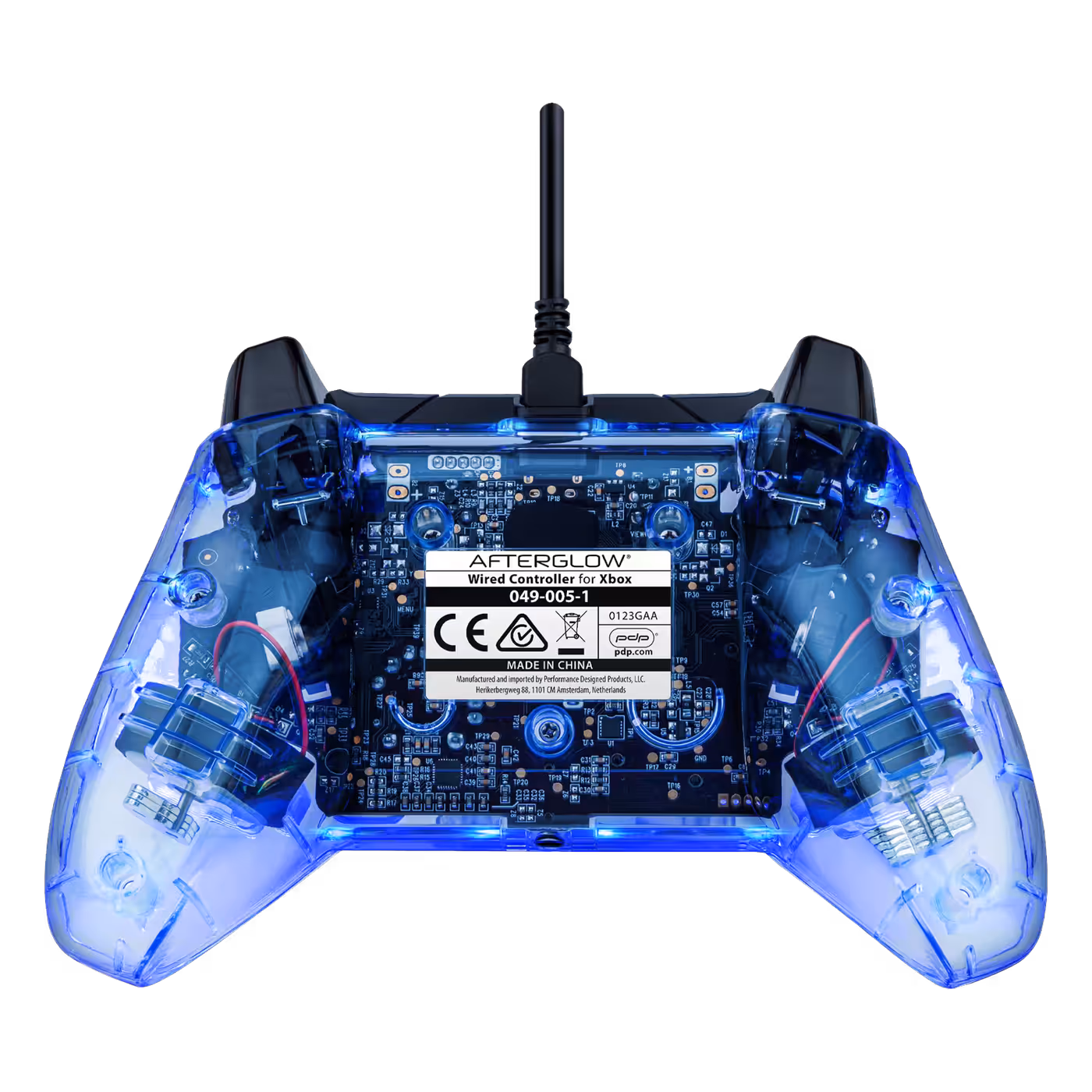 Back of the clear PDP Afterglow wired controller