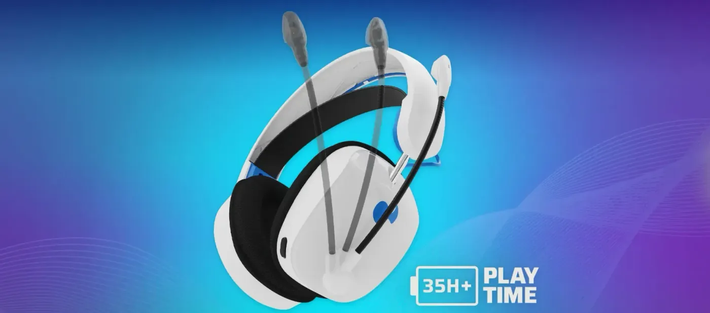 Flip-to-mute noise-cancelling microphone on the white PDP Phantom Air headset