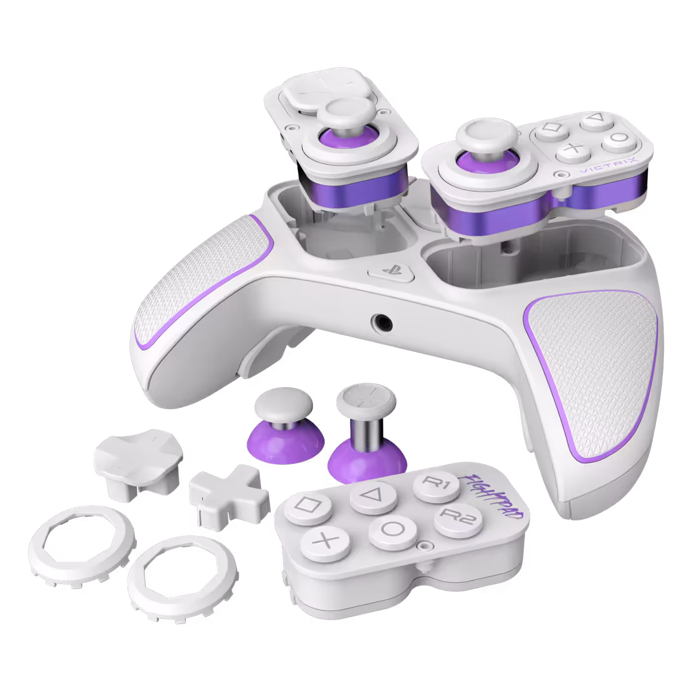 Victrix Pro BFG modules, stick caps, gates and D-pads laid out