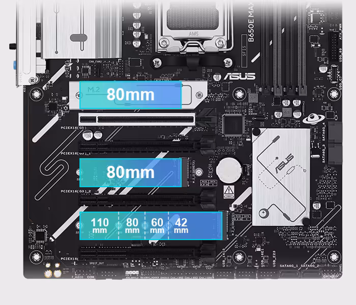 M.2 storage slot on the B650E MAX GAMING WIFI capable of PCIe 5.0 speeds