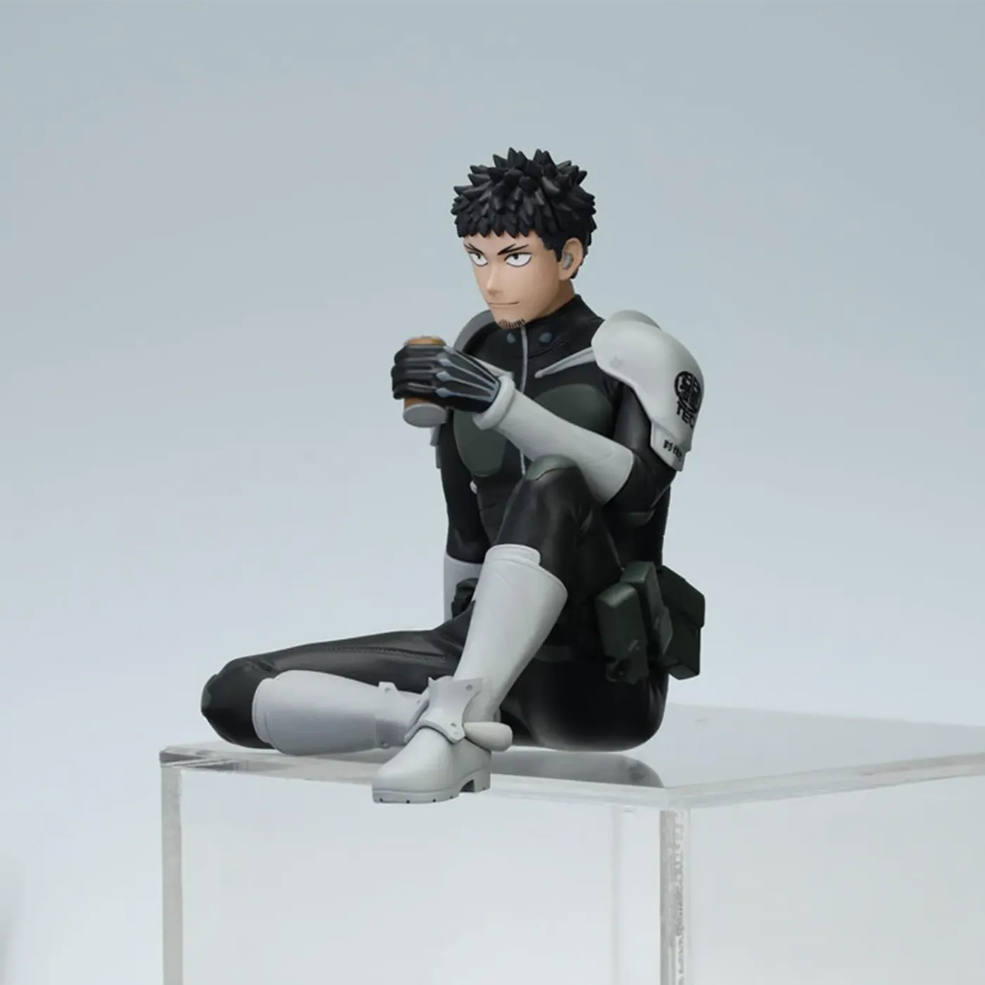 Kafka Hibino Break Time perching figure seated with a drink from Kaiju No. 8