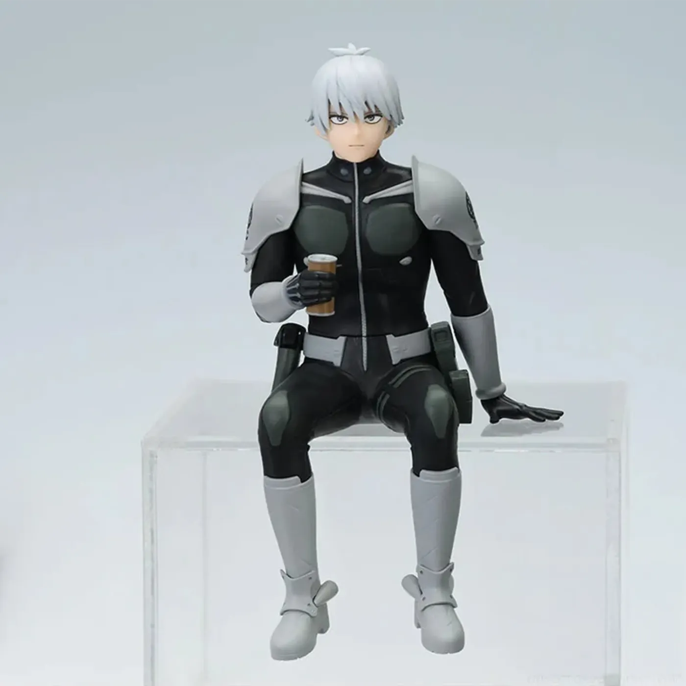Reno Ichikawa Break Time perching figure seated with a drink from Kaiju No. 8