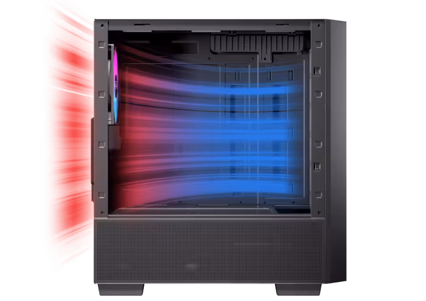 Optimized PC case airflow with mesh front panel and fan mounting options