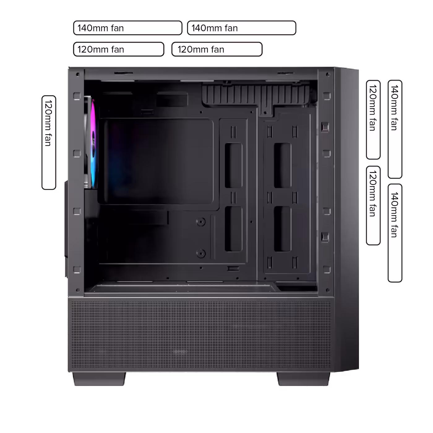 Diagram highlighting fan placement and airflow pathways within the chassis