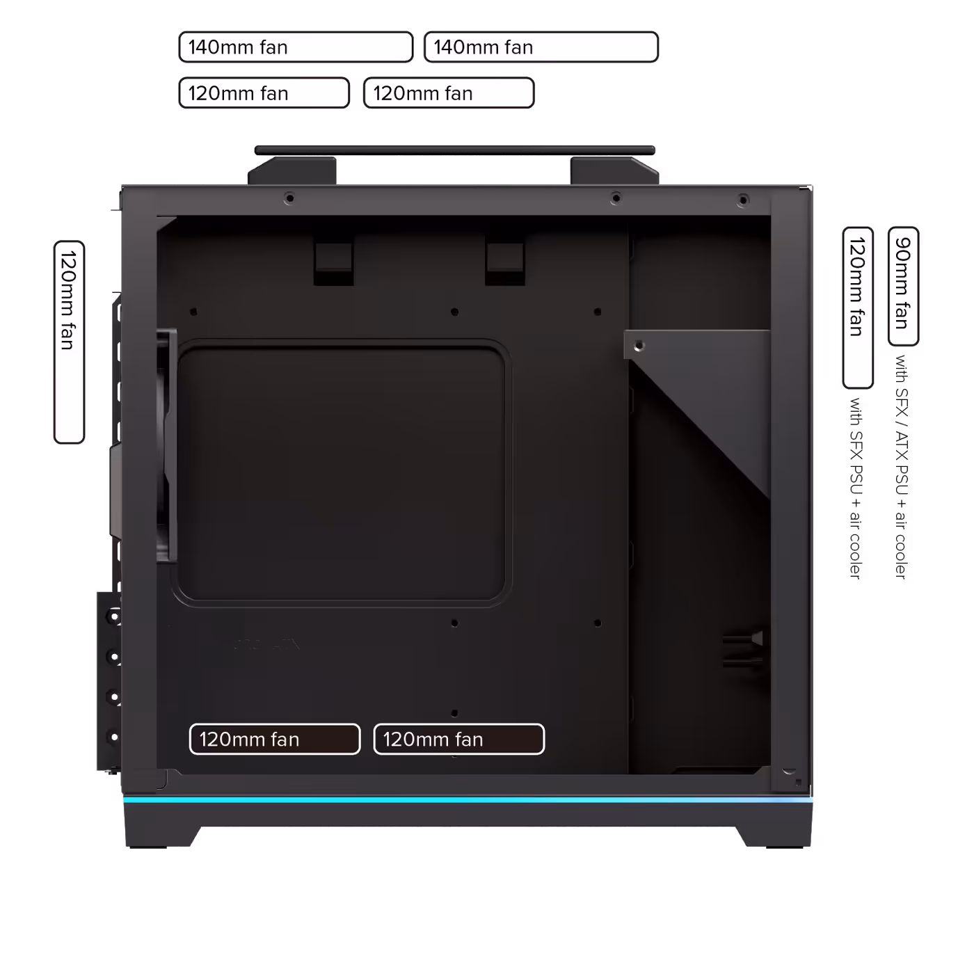 Internal fan mounting layout and airflow configuration diagram