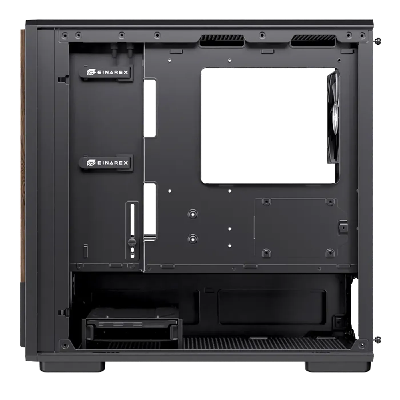 Detailed image showing the fine wood finish on the front panel and the robust SPCC steel construction.