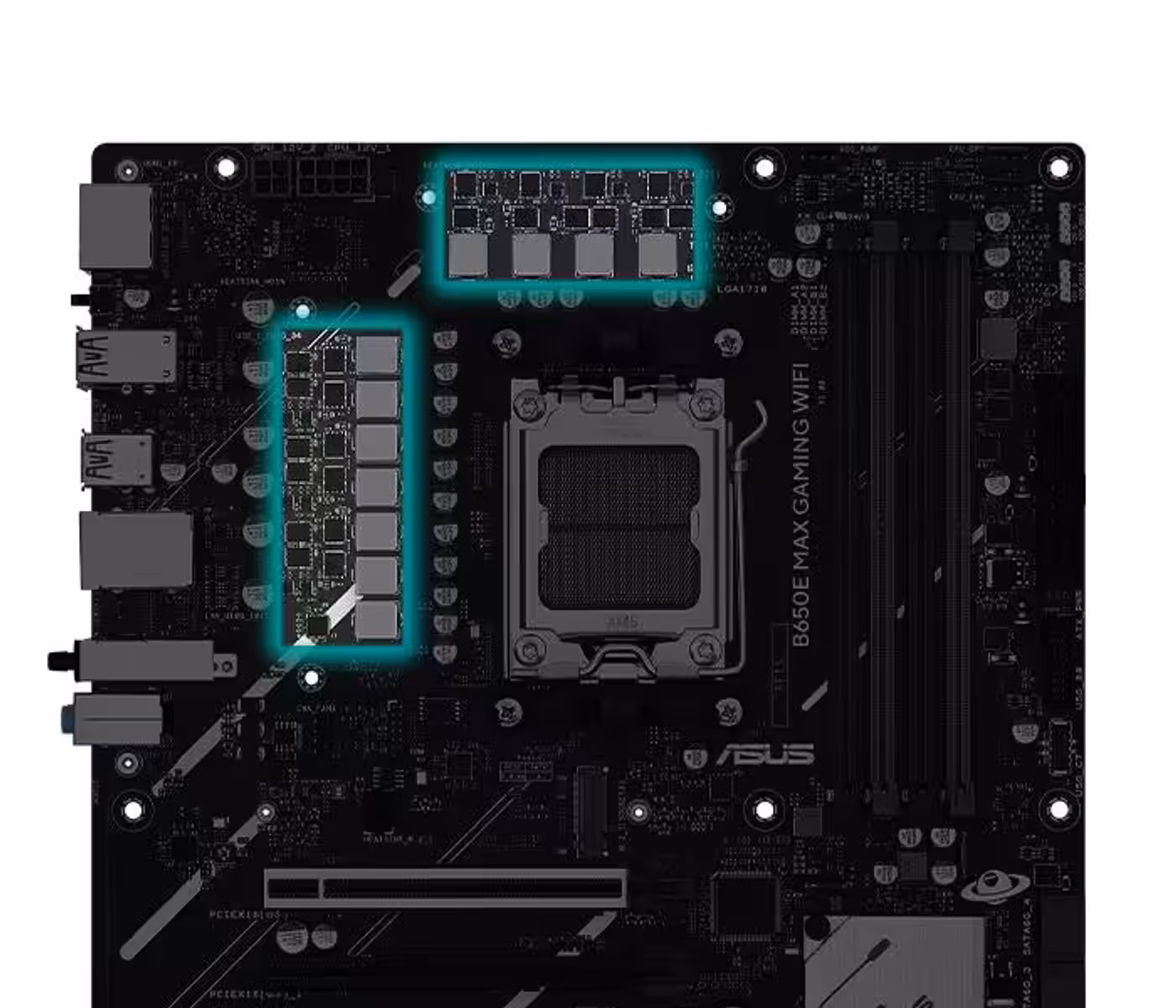 B650E MAX GAMING WIFI motherboard displaying its robust Digital Power Design architecture