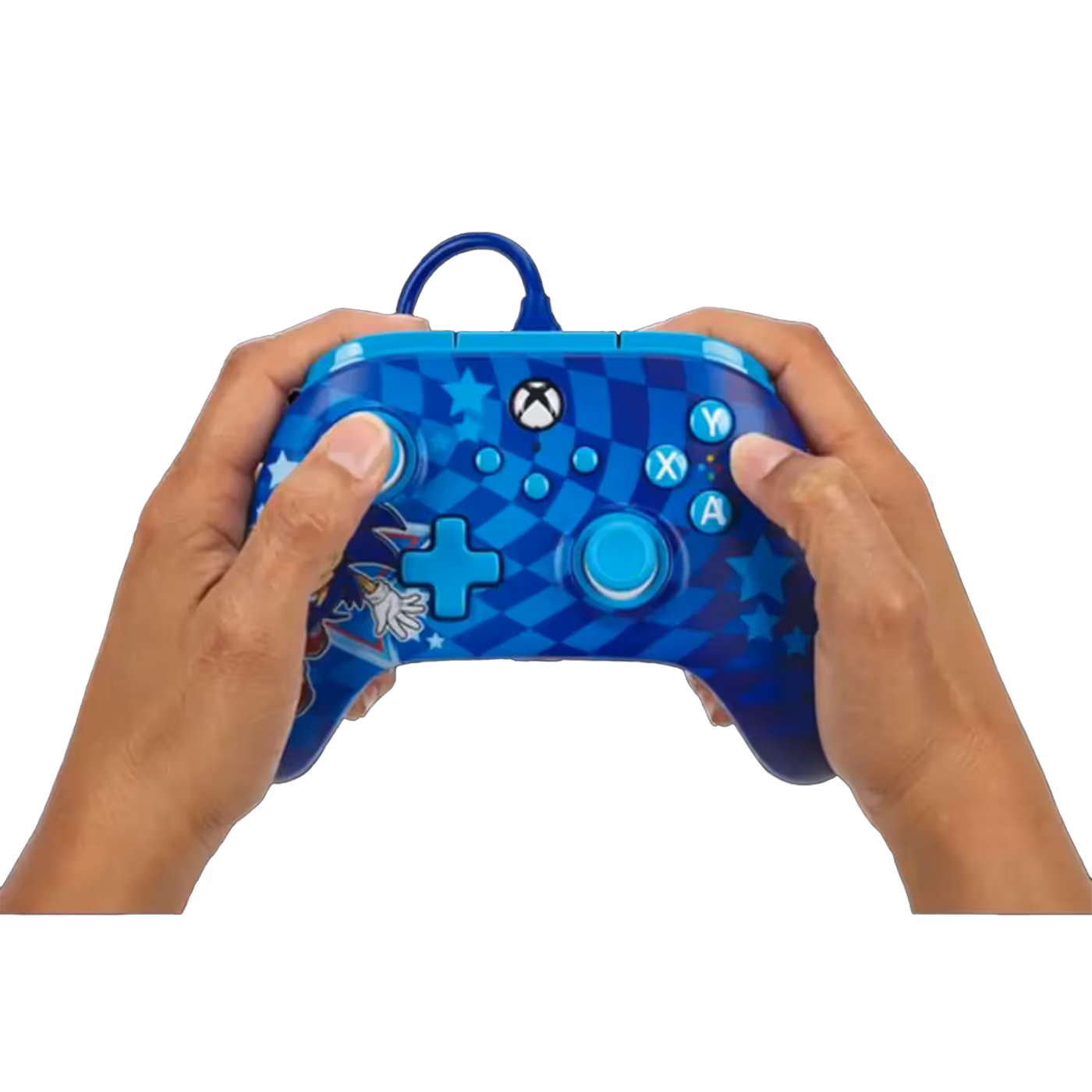 PowerA Advantage wired Xbox controller with dual rumble motors, Sonic artwork, and ergonomic grip for immersive gameplay