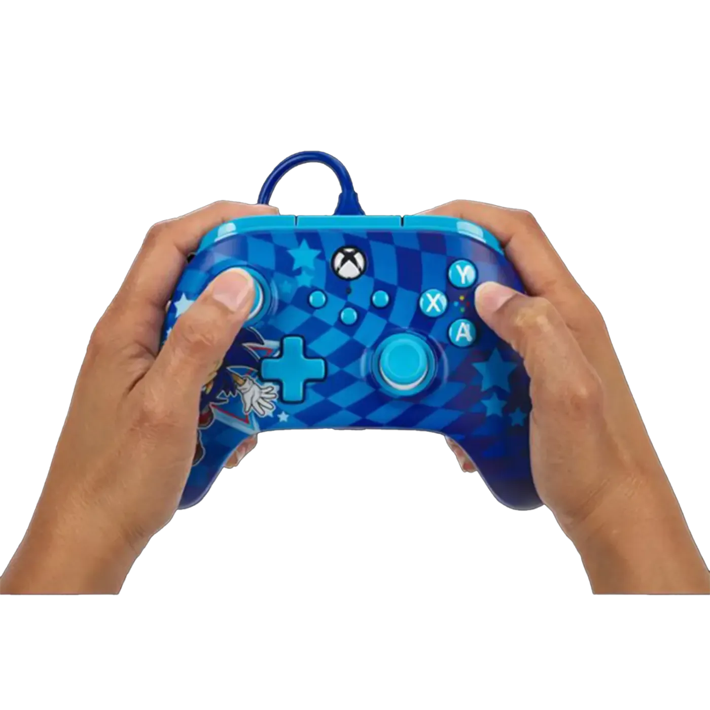 PowerA Advantage wired Xbox controller with dual rumble motors, Sonic artwork, and ergonomic grip for immersive gameplay