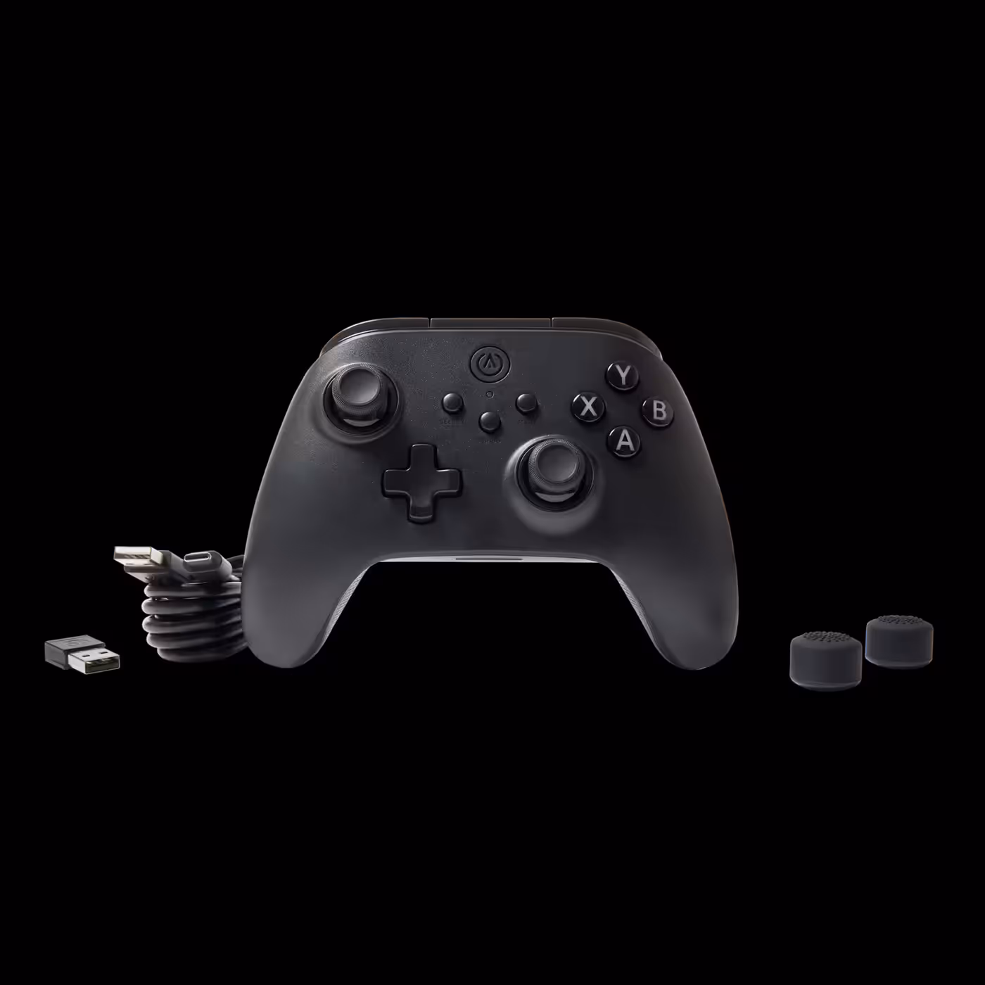 PowerA OPS v1 with its cable, wireless adapter and spare stick caps