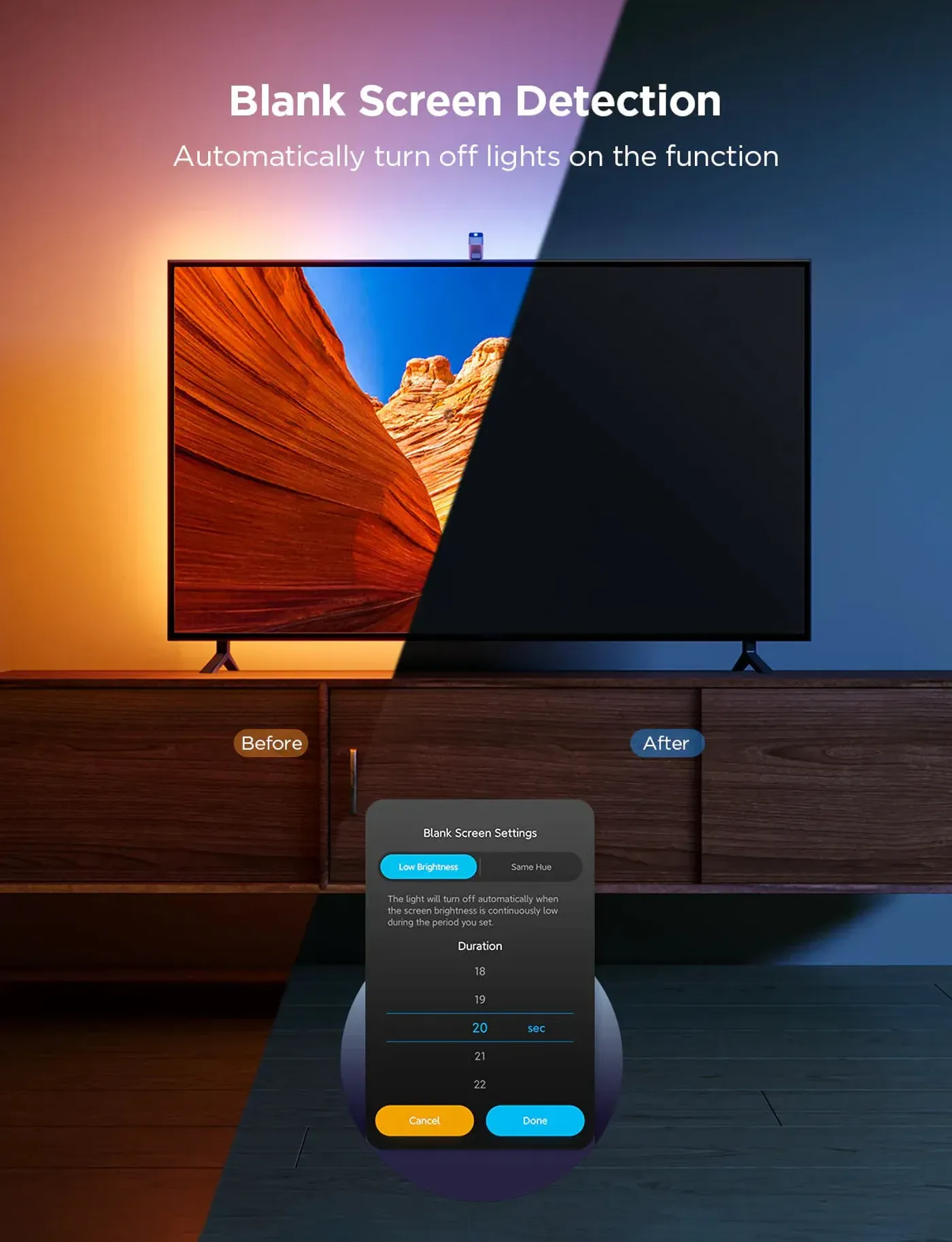 Envisual camera mounted above a TV capturing on-screen colour