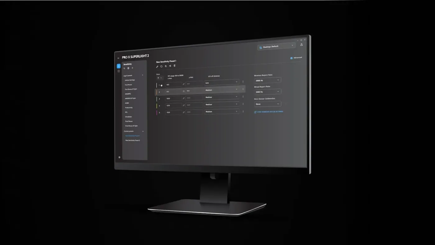 Precise sensor calibration interface in Logitech G HUB for X and Y axes