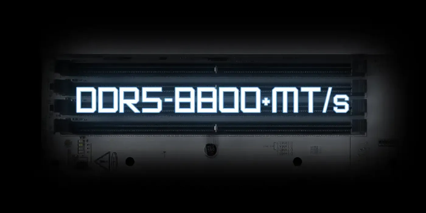 High-performance motherboard featuring DDR5 memory slots with SMT welding and MSI Memory Boost technology