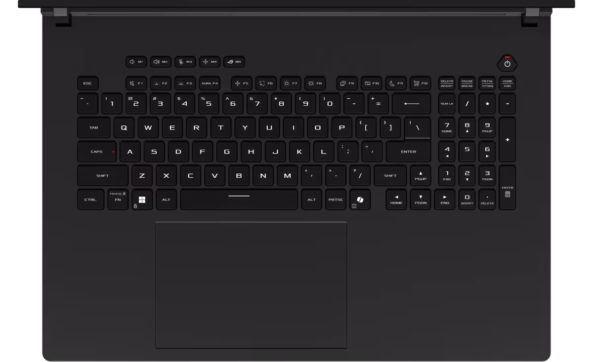 Full-size RGB keyboard with per-key lighting and customizable controls for precise gaming input.