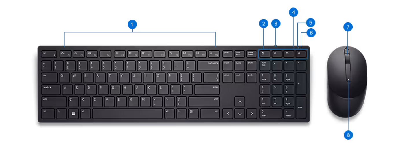 KM5221W Pro Wireless Keyboard and Mouse Win 11 layout overview diagram