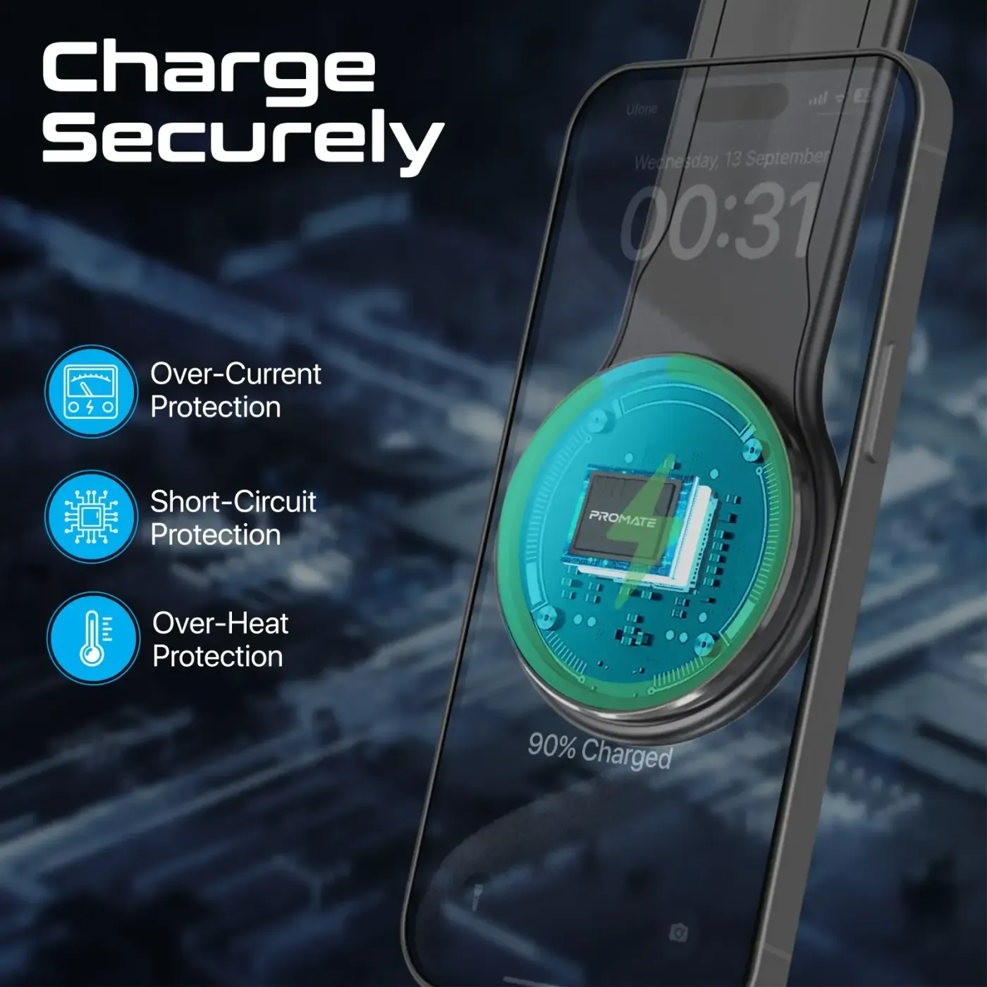 Magnetic charging face of the LAXMOUNT-15W with no cradle arms