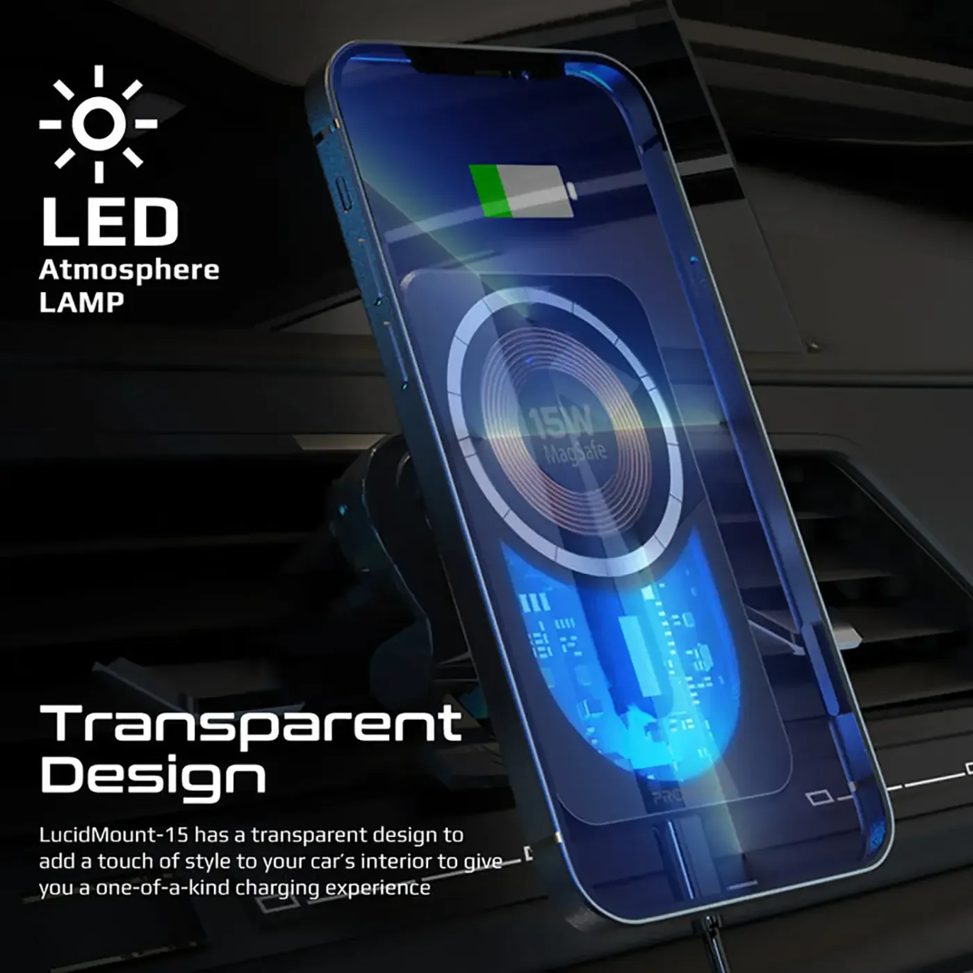 Transparent housing of the LucidMount-15 with its supplied cable