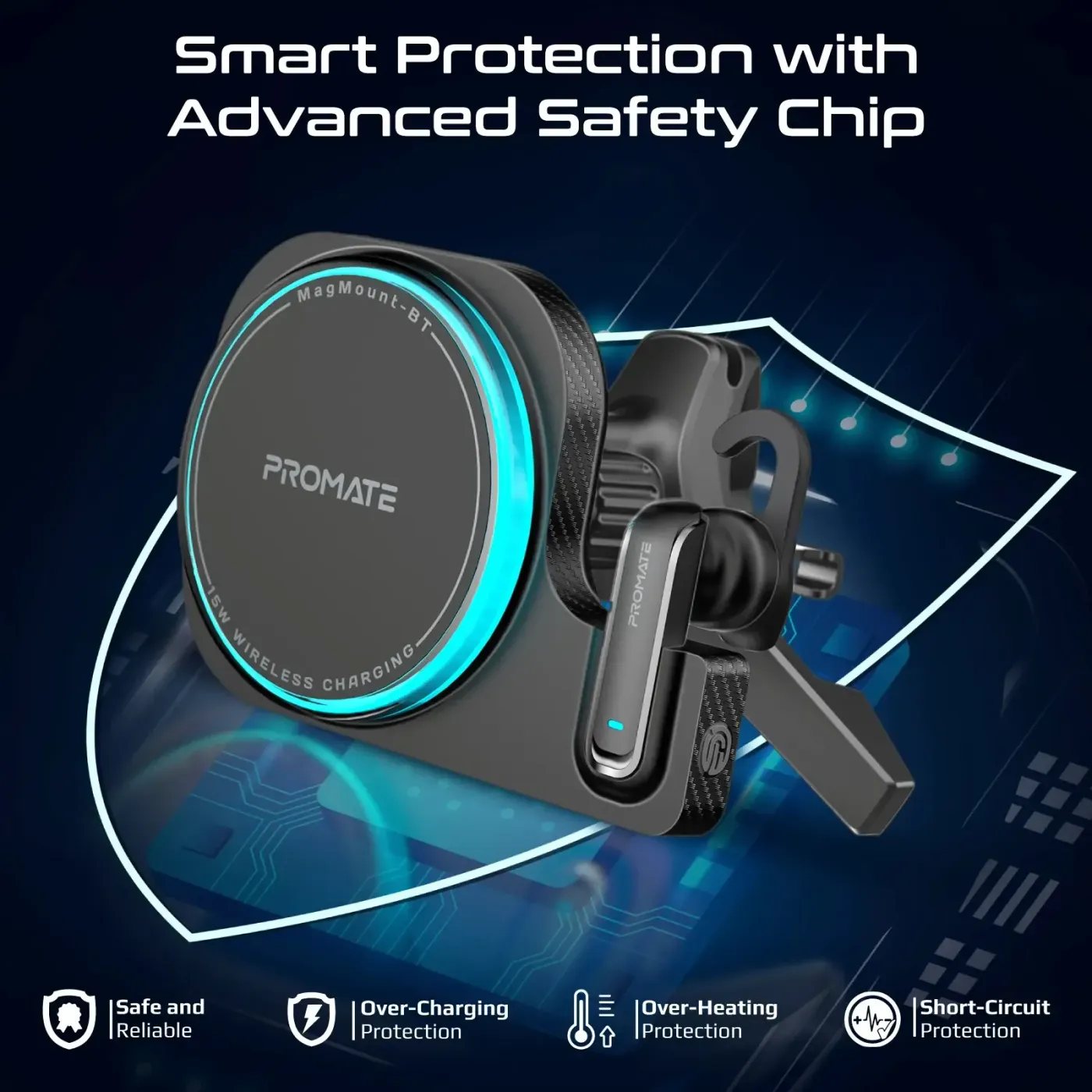 The wireless mono earphone lifted out of the MagMount-BT charger