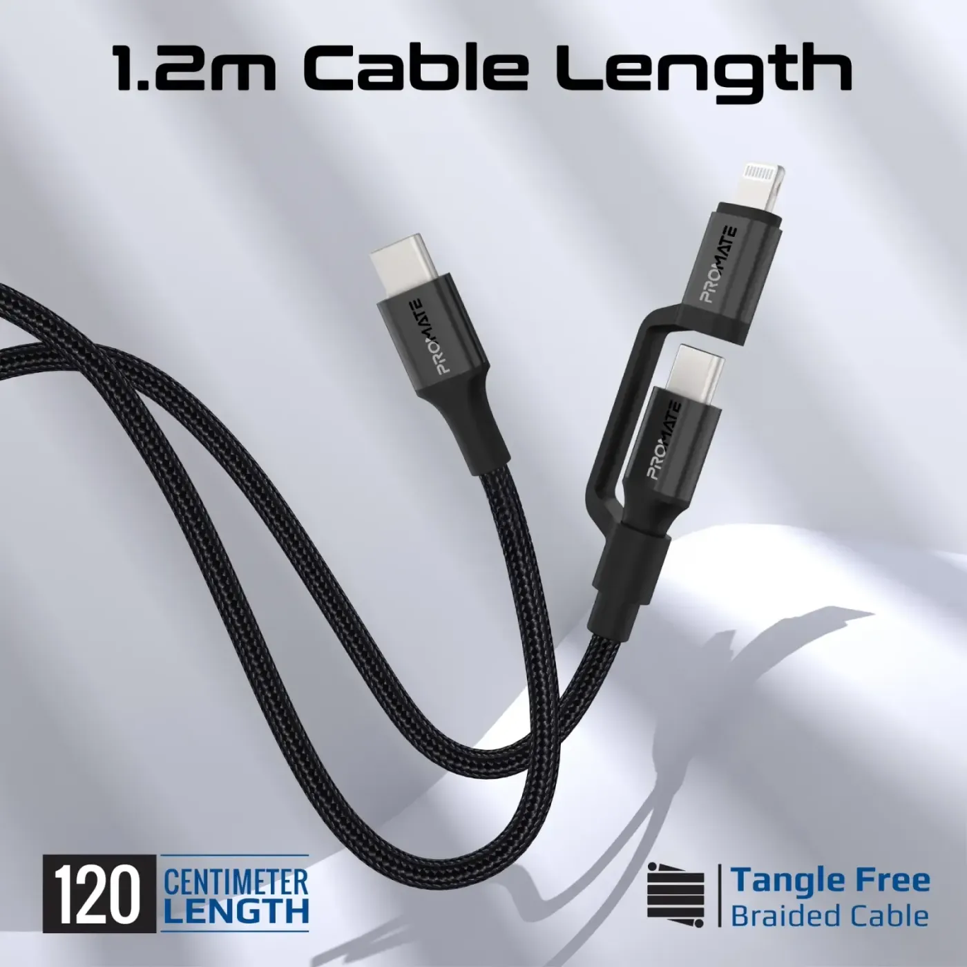 Interchangeable Lightning and USB connectors on the PowerLink-CCi cable