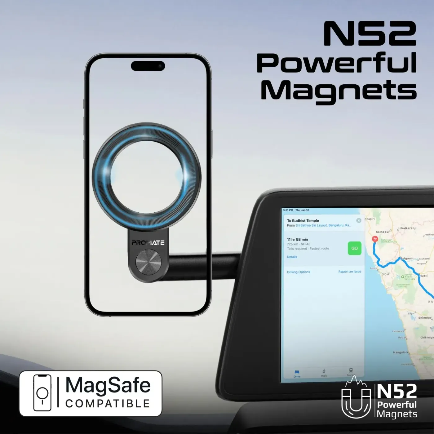 Magnetic ring face of the MagHoop-GN holding a smartphone