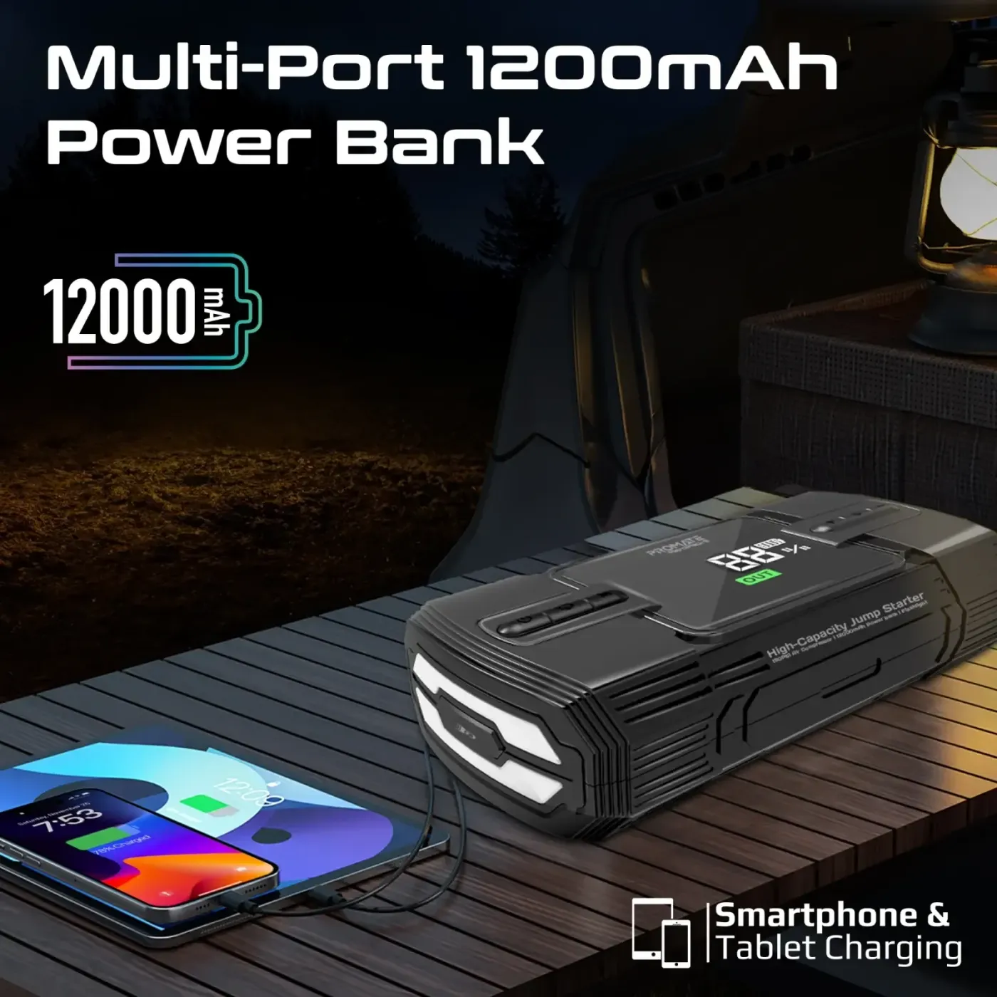 Promate PatrolPack-3 charging a smartphone from its internal battery