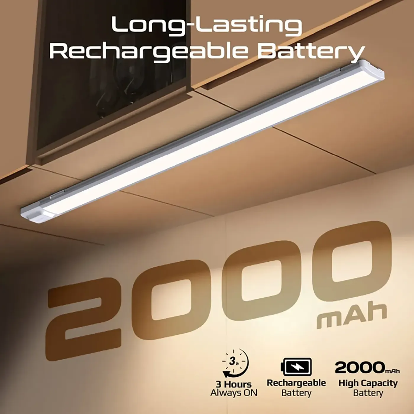 The Promate rechargeable LED light strip mounted along a hallway