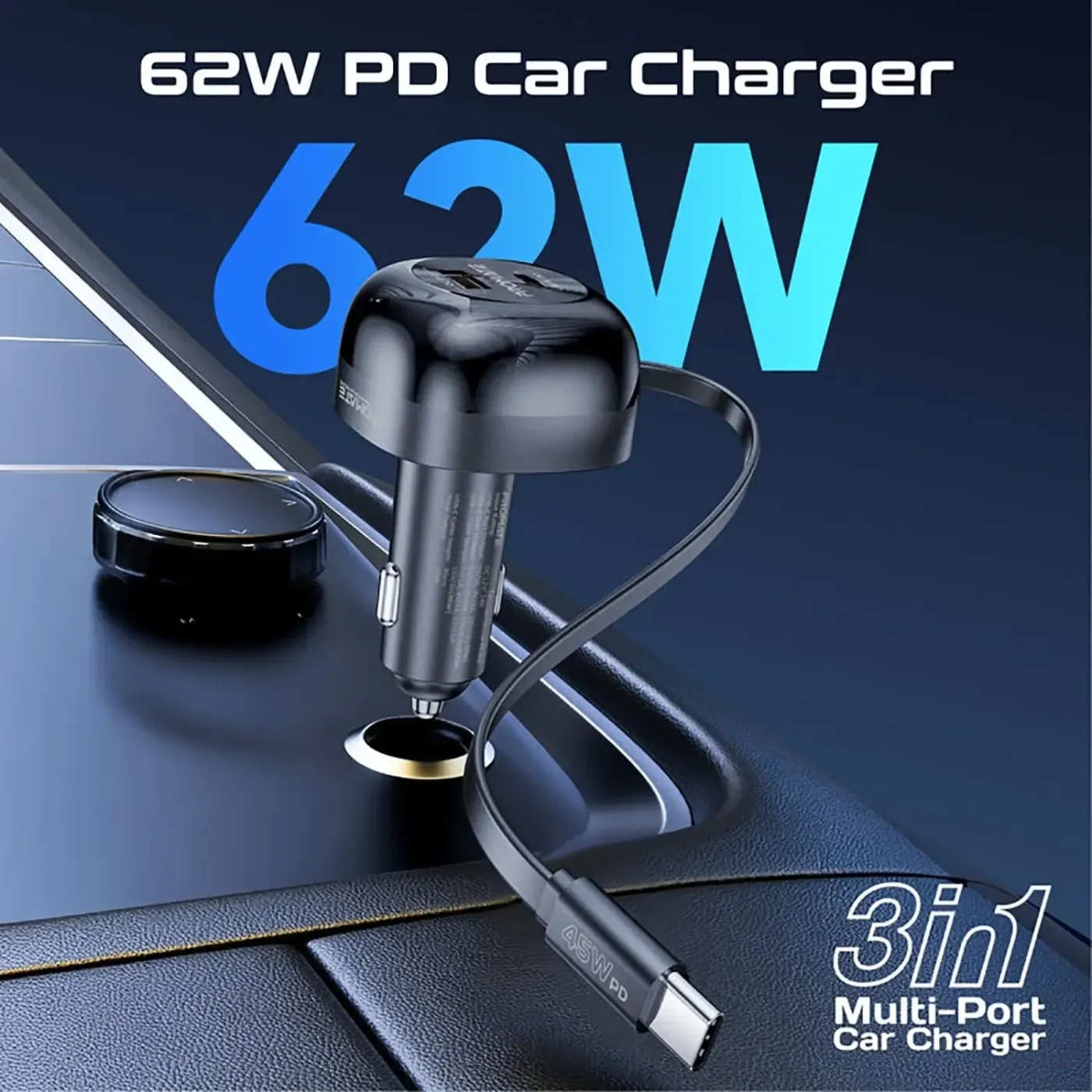 USB-C port on the head of the PowerDrive-RC65 car charger