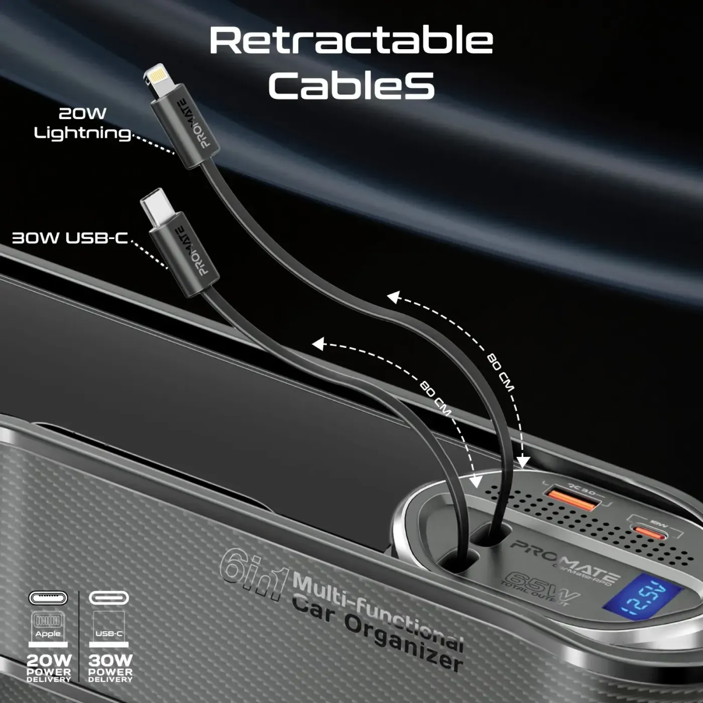 Retractable USB-C cable extending from the CarMate-RPD station