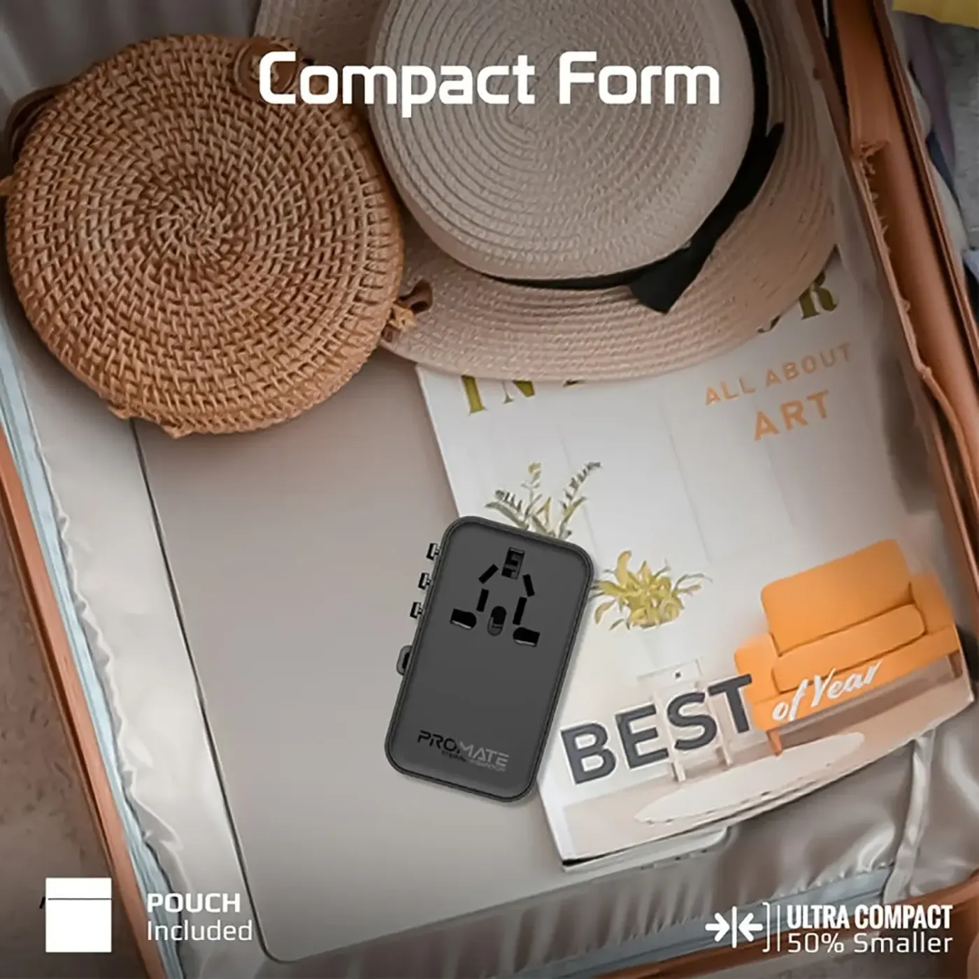 Universal AC socket on the front of the TripMate-GaN70R adapter