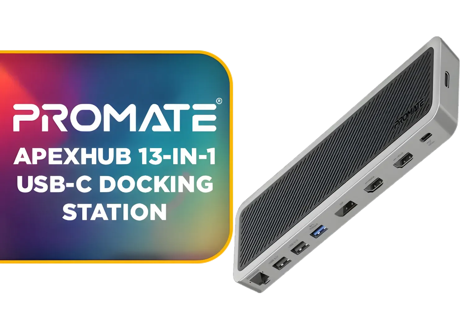 [OPEN BOX] Promate ApexHub 13-in-1 Docking Station / USB Type-C 100W PD /  USB Type-A 3.0 & 2.0 Ports / 2x 4K HDMI Ports / RJ45 Port @ 1000Mbps / SD & MicroSD Slots / AUX Port / OB-APEXHUB-MST